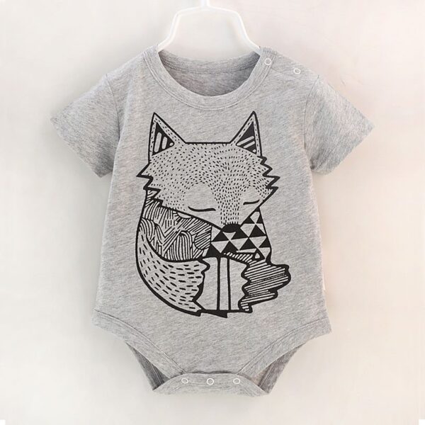 ชุดจั๊มสูทเด็กอ่อน สีเทา สกรีนลายหมาป่า